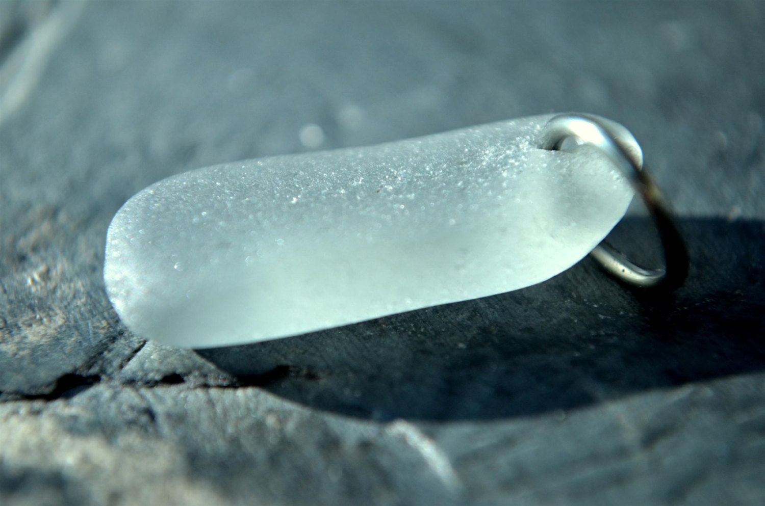 Grey sea glass pendant, hematite bail/ring, flawless Hawaiian sea glass