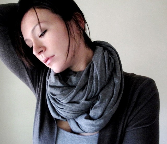 Gray Jersey Scarf - Extra Long Cotton Jersey Shawl, Wrap, Cowl - Oversized Grey Scarf