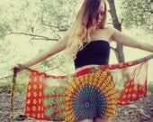 Mini Wrap Skirt, Peacock Hippie Skirt, Cover-Up, Boho, Gypsy, Moon Sunburst, Peacock Print, Skirt, Bohemian, Festival Skirt, Small