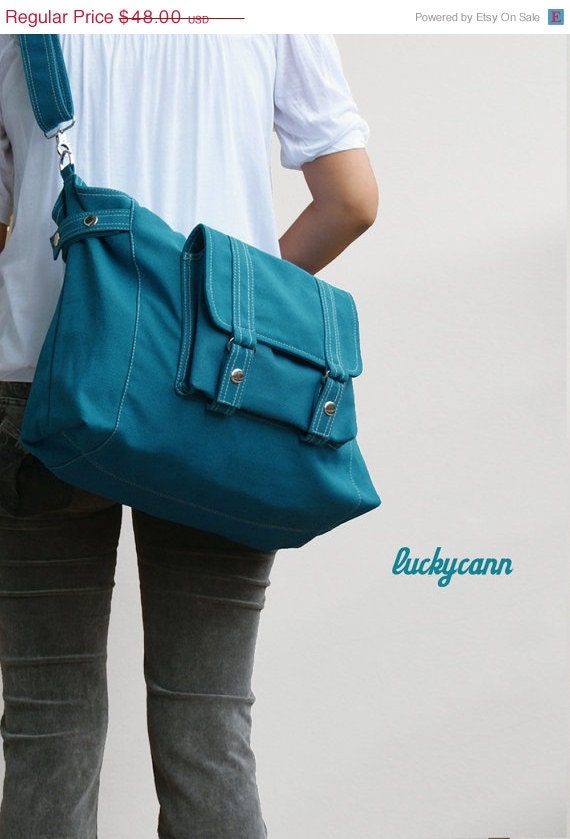 SUMMER SALE CARSON // Teal // 034 // Everyday Canvas Bag handmade // Luckycan // Sale