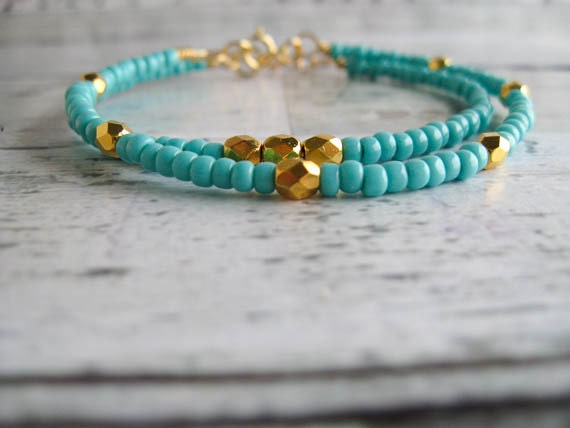 Turquoise/Gold Beaded Bracelets