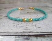 Turquoise/Gold/Mint Beaded Bracelet