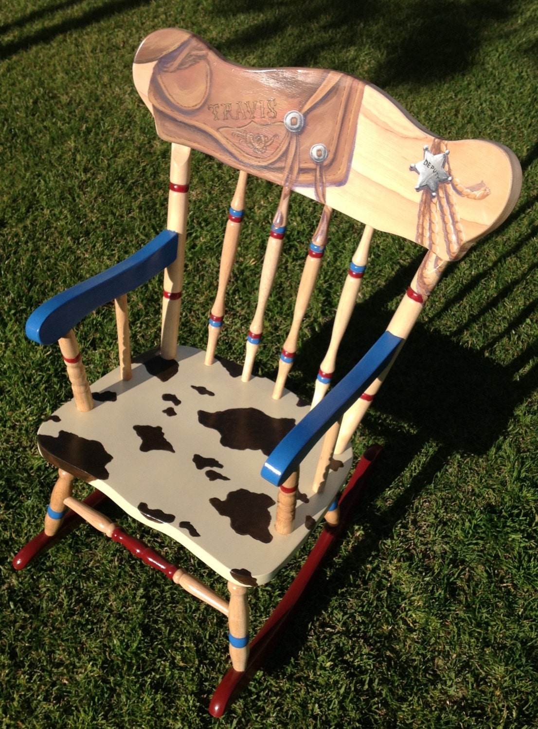 Childs hand painted western rocking chair