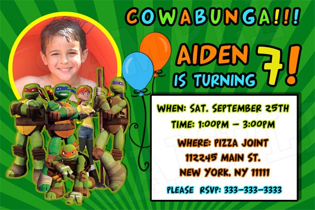 Teenage Mutant Ninja Turtles (TMNT) Birthday Invitation - Digital File - You Print - Customized Il_170x135