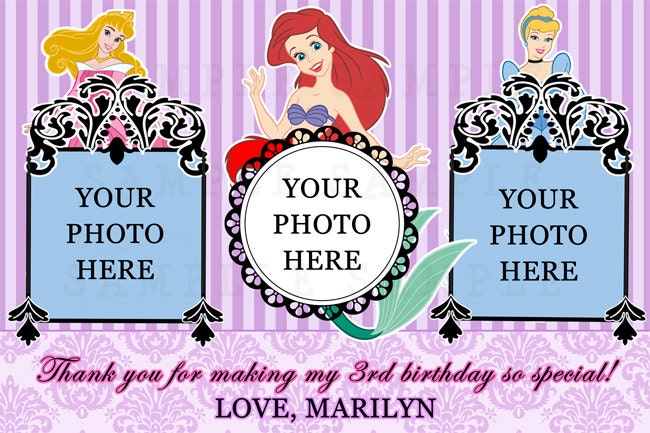 3 Photo Disney Princess Thank You Card - Digital File - You Print - Customized Il_170x135