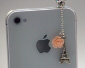 Kawaii MIni Eiffel Tower with Pink Rose Iphone Earphone Plug/Dust Plug