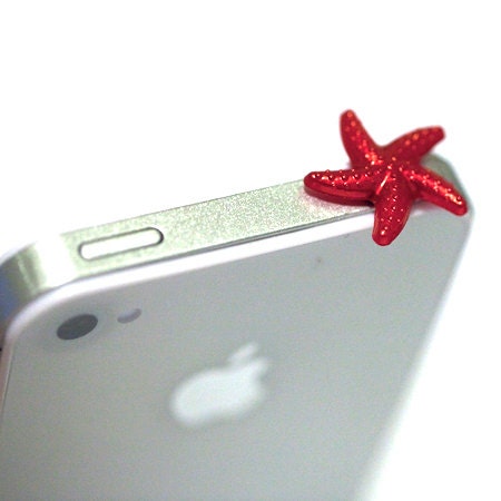 Kawaii RED STAR FISH Iphone Earphone Plug/Dust Plug - Cellphone Headphone Handmade Decorations