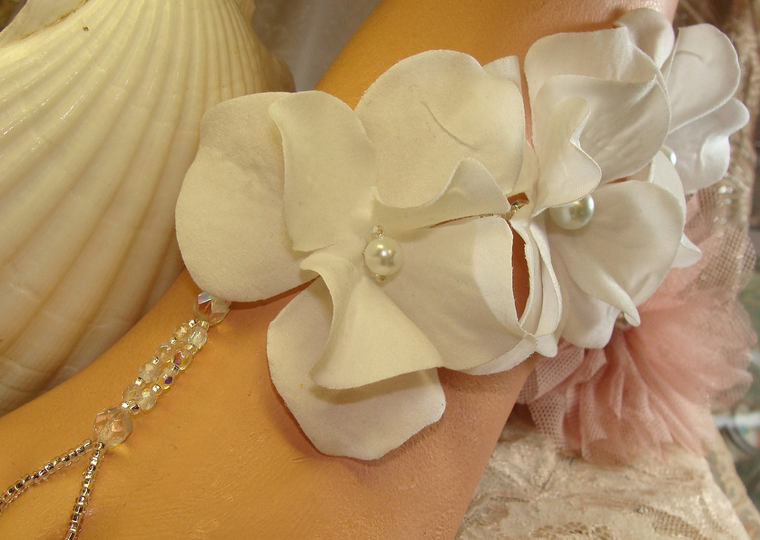 White Flower Luau Beach Wedding Barefoot Jewelry Sandals Bridal Jewelry Destination