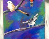 FREE SHIPPING "Best Friends", original, acrylic painting on gallery canvas.  Wall Art, Bird painting, wildlife, backyard birds