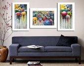 CANVAS Print, SET Of GICLEE Prints, Landscape Scenic Painting ,Fine Art Print From, Original oil Painting, Umbrellas Rain