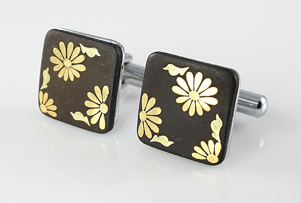 Vintage Japan Damascene Daisy Flower Cufflinks wedding bridal