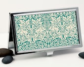 Handmade Deluxe Card Case, William Morris Brother Rabbit in Teal and Cream