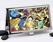 Business Card Case, Credit Card Case, Vintage Art Nouveau Butterfly Collage, Retro Men or Women's Accessory
