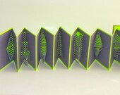 POP UP ACCORDION Book w/Hard Cover Original Hand Cut 8 Origamic Architecture Sculptures Home Decor In Purple and Neon Green OOaK