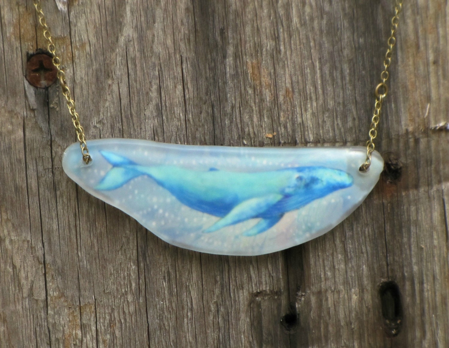 Whale Necklace - blue gray humpback whale art pendant - nautical resin statement necklace - resin art jewelry