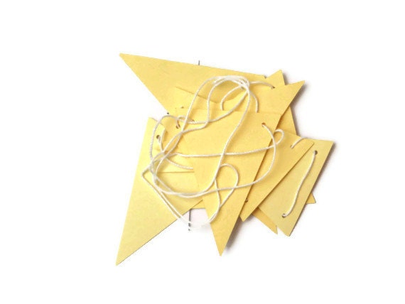 Paper Bunting Banner, Yellow Pennant Flags, Unisex Nursery Decoration, Buttercream Wall Decor, Pastel Hanging Triangles, Wedding Photo Prop