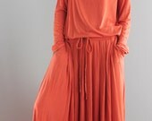 Orange Maxi Dress -  Long Sleeve dress : Autumn Thrills Collection No.1  (Best Seller)