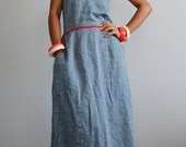 Linen Maxi Dress -Denim Styled Dress with pockets  : Soul of the Orient Collection No.2