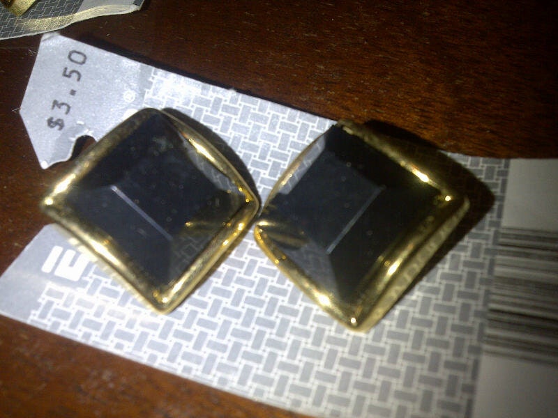 SET OF 4 - Gold Tone and black square buttons