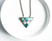Small triangle pendant necklace, emerald green jewelry, geometric necklace