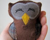 Mini Plush Owl --  Woodland -- Brown Plaid Flannel -- Baby Tiny