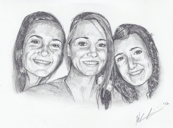 Sketch From Your Photo - Custom Portrait - Three Portraits or Pets