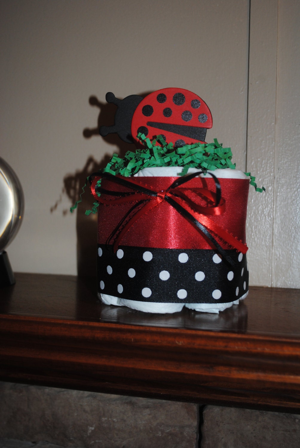 Small one layer Red and Black Ladybug  Diaper Cake  - Baby Shower gift /Centerpiece