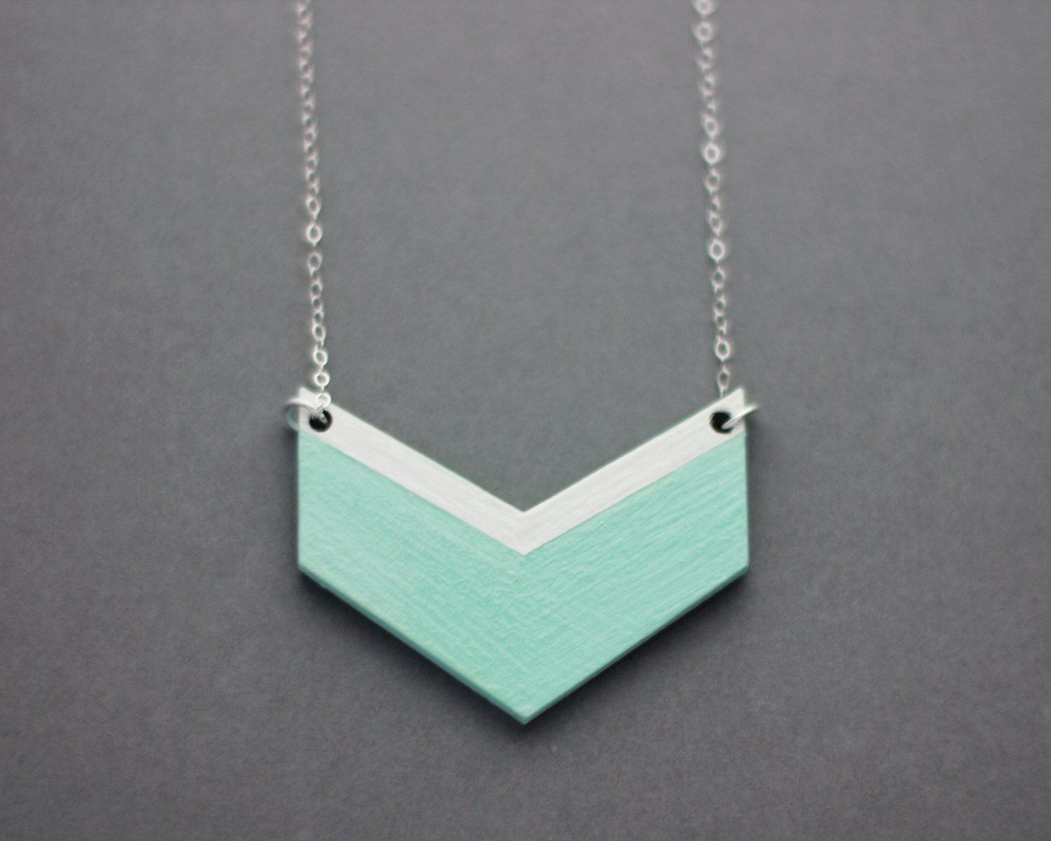 Small Wooden Chevron Necklace (Mint - White)  Modern Handmade Jewellery