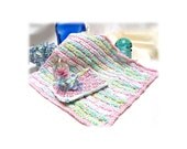 Dish Cloth Wash Cloth Spa Soft 'Pink Pastels' pink green yellow white 100% cotton with scrubbie