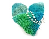 Scarf headband head wrap lime green turquoise blue ear warmer hand knit lace pattern gifts for her gifts under 50