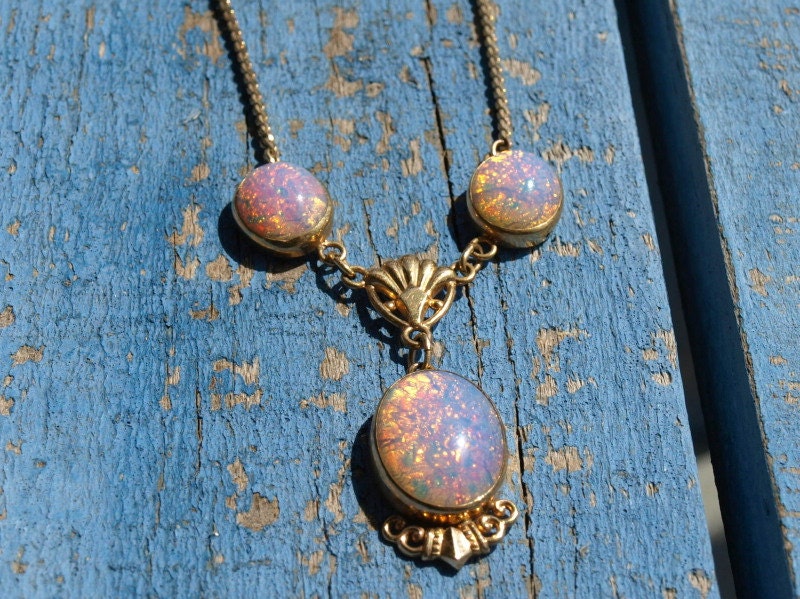 Vintage Pink Opalescent Pendant Van Dell 12K GF