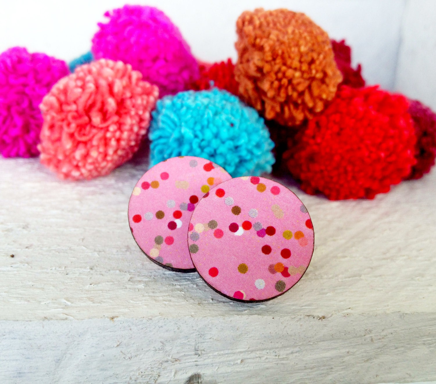 Wooden Confetti Studs in Pink - Laser Cut Earrings