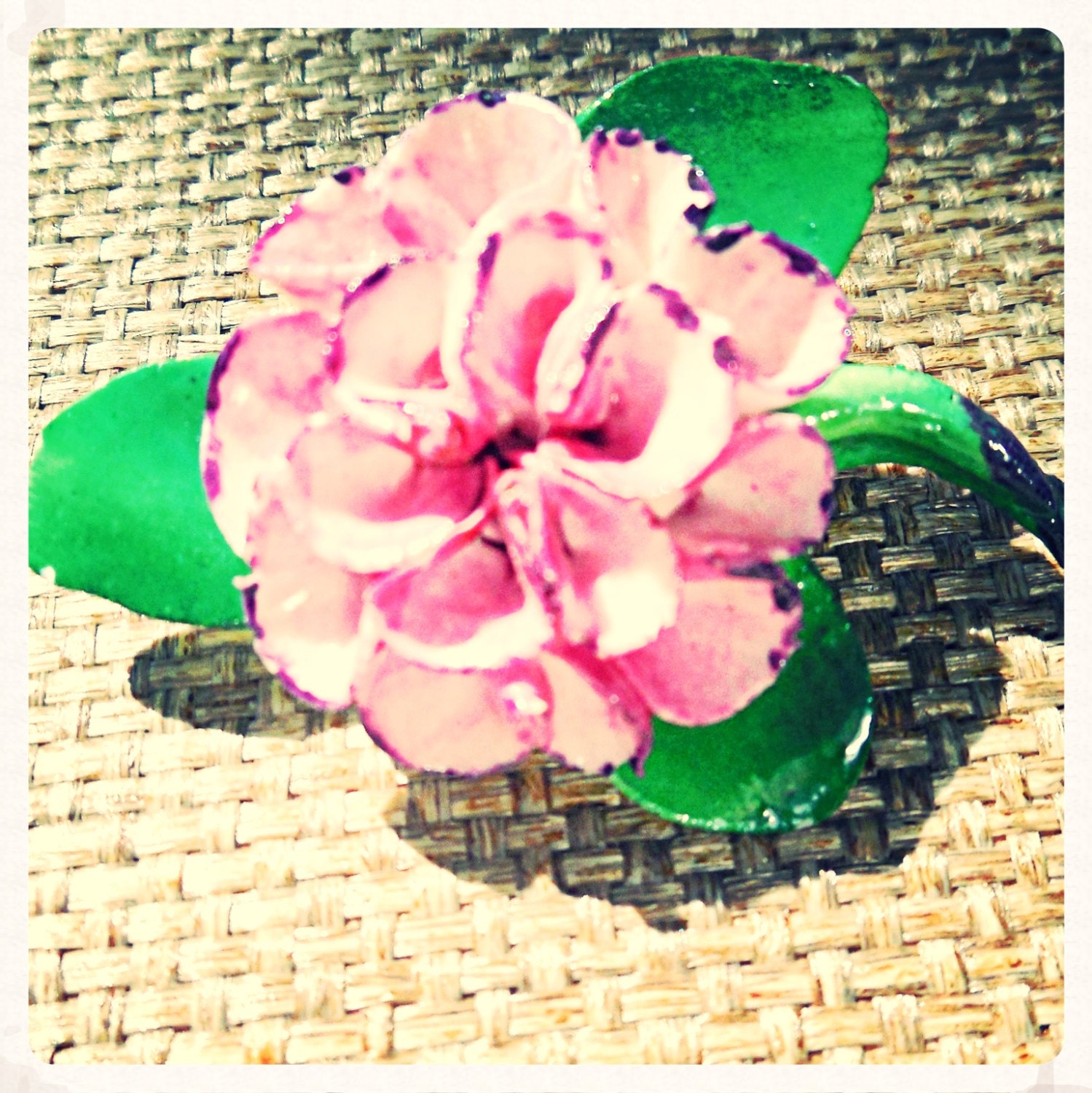 Vintage Bone China Pink Flower Brooch by Cara China of London, signed