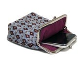 IPhone 5 Case / Fabric Cigarette Case - Bordeaux Diamonds - Silver Frame