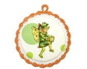 Fairy Tale - Fabric Picture in a Crochet frame - Wall art for kids room - Apple fairy fabric