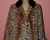 Vintage 1940s Leopard Real Fur Swing Coat Marks Furs Detroit Mouton Collar