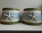 Beach Cottage Striped Jute Wrapped Drum Lampshades with Pencil Starfish