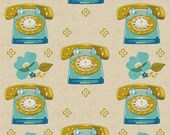 Ruby Star Sparkle Telephones in Natural by Melody Miller for Kokka, Cotton/Linen, 1/2 Yard