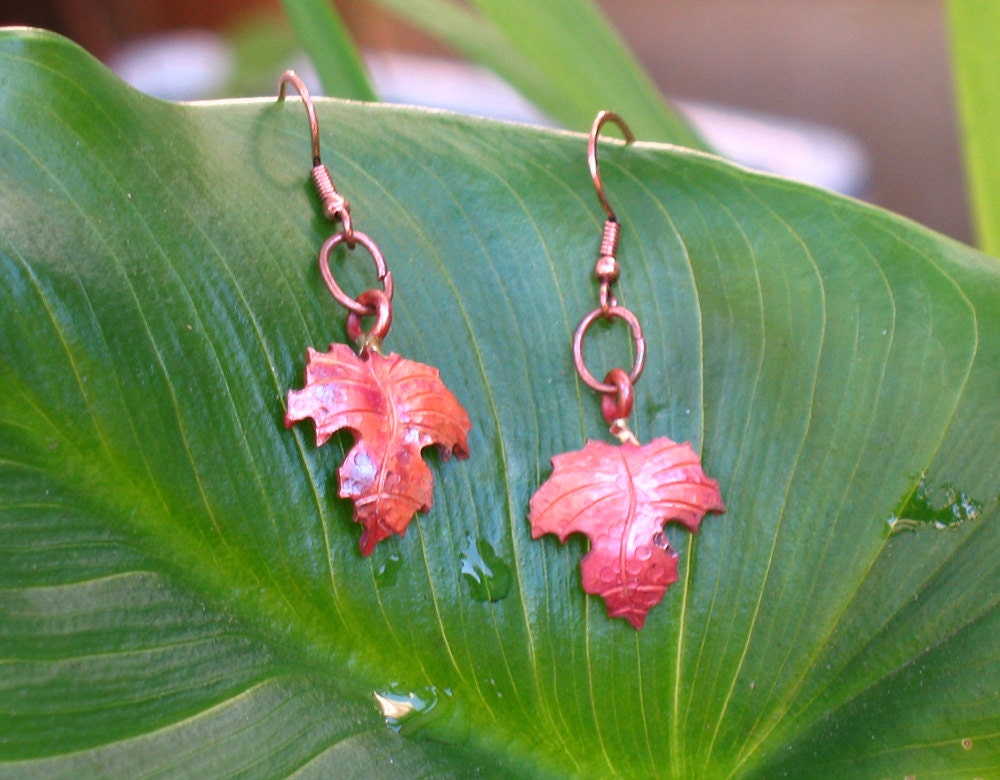 Copper leaf earrings (art pendants)