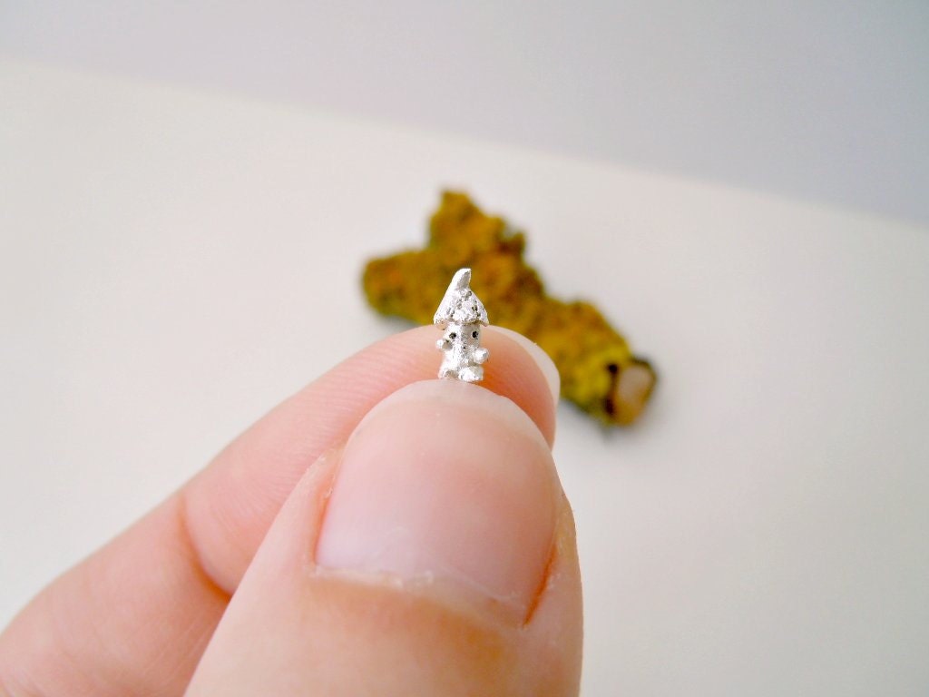 Micro silver gnome - handsculpted tiny silver fairy