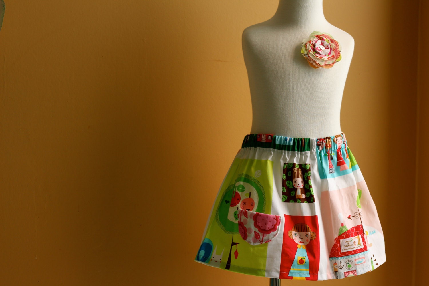 Little Girls Skirt   graphic girls' print with flower pocket     6-12 mo,12-18 mo,2T,3T,4T,5T