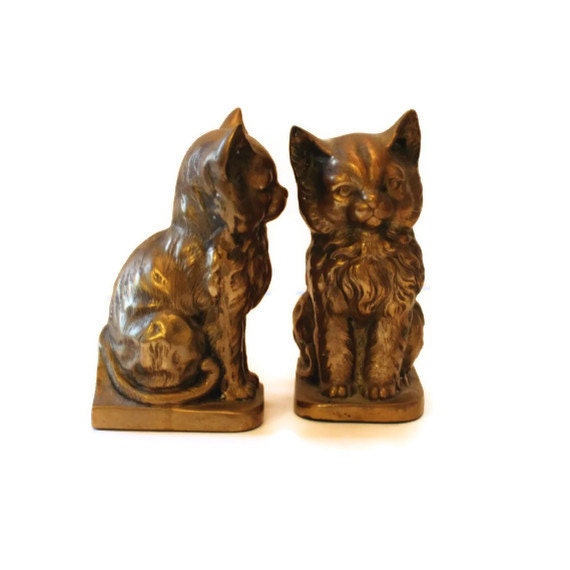 Vintage Brass Cat Bookends