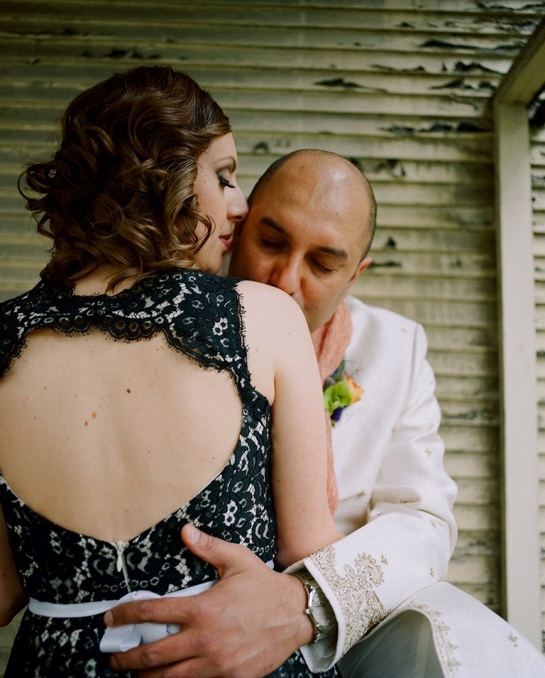 SAMPLE SALE: Simple Short Black Lace Wedding Dress, Unique Wedding Dress, Destination Wedding, Alternative Wedding Dress, Eco-Friendly
