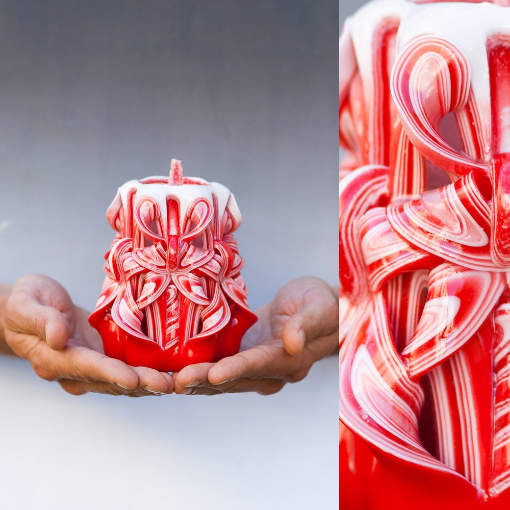 Carved candle - Red candle - Small candle