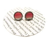 Painted Red Leather Stud Earrings, Leather Earrings, Earstuds, Ear Stud Earring