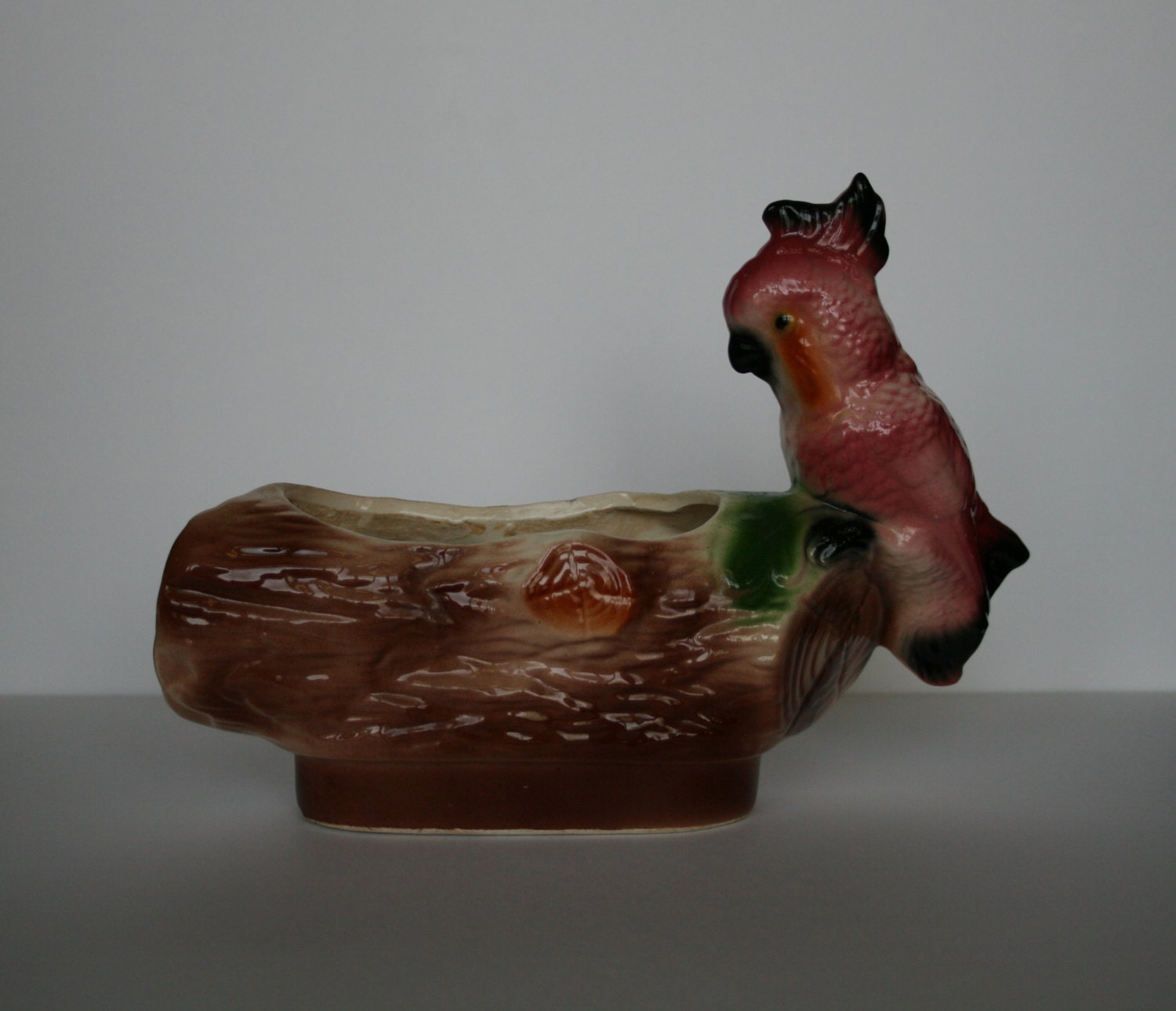 Vintage Planter, Pink Cockatoo Bird