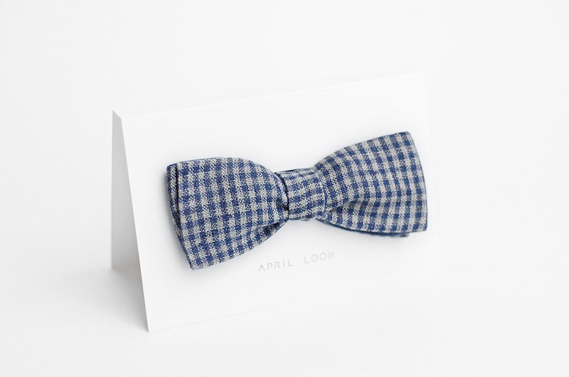 Self tie bow tie, grey, navy blue - double sided