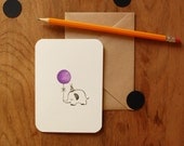 Happy Birthday Elephant with Balloon Hand Stamped Greeting Card
