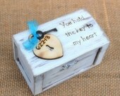 Ring Bearer Box Rustic Wedding Shabby Chic Personalized Wood Heart and Key (Your Color Choice)