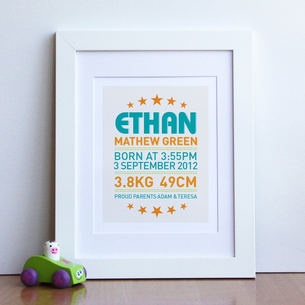 Children's print Vintage Baby Boy Birth Print, Birth announcement - Typography Nursery wall art print 8x10